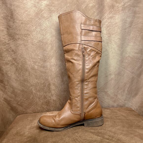 Steve Madden Ortis Calf High Leather Tan Buckle Boots Zip Up Round Toe Women's 9 - Picture 4 of 10